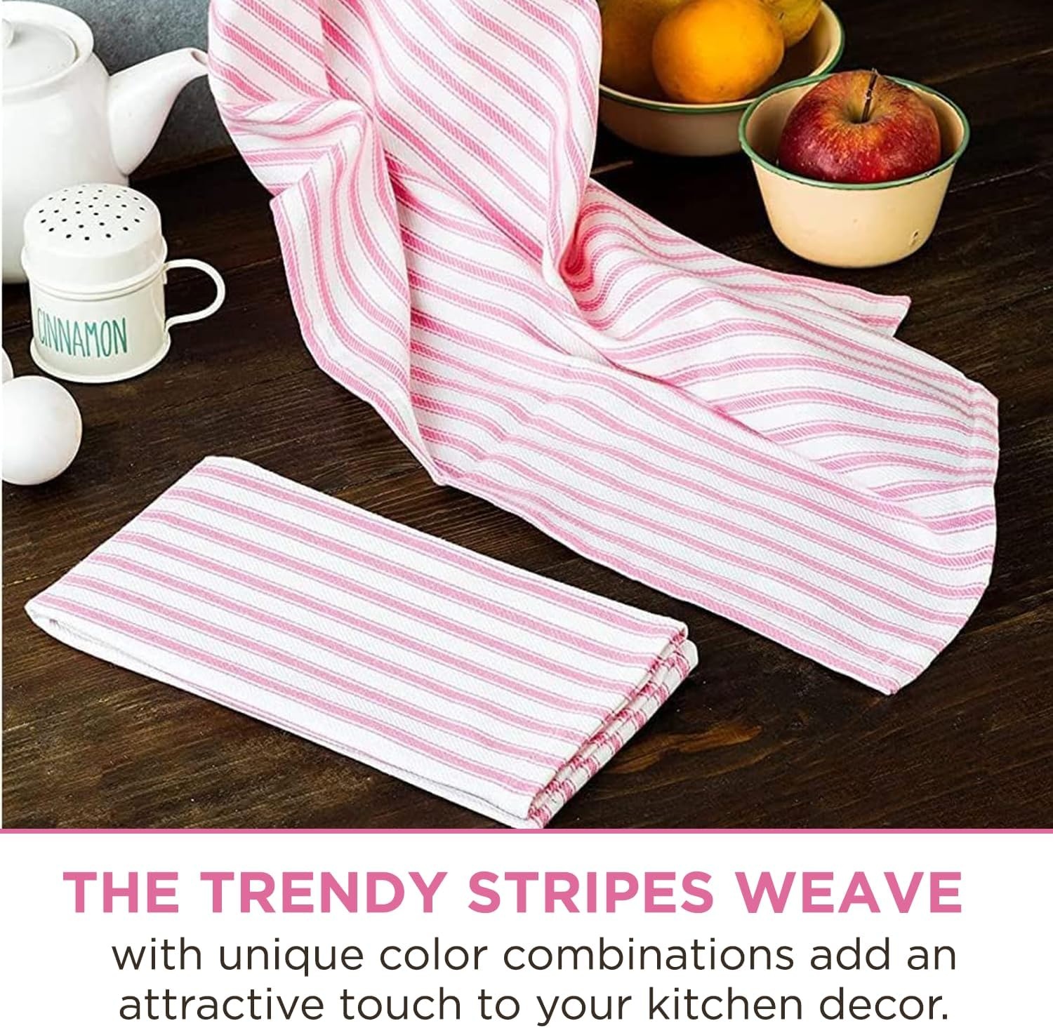 image:imageStripe Kitchen Towels Decor 18x28 in Cotton Dish Towels Boho Embroidery Festive Gift Set of 6 Pantry Kitchen Vintage Farmhouse Reusable Kitchen Dish TowelsGreenPink French 3 Pack