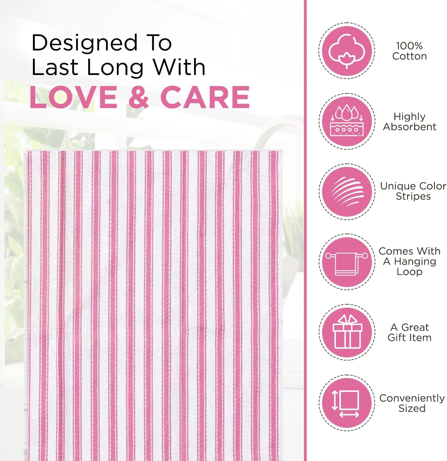 image:imageStripe Kitchen Towels Decor 18x28 in Cotton Dish Towels Boho Embroidery Festive Gift Set of 6 Pantry Kitchen Vintage Farmhouse Reusable Kitchen Dish TowelsGreenPink French 3 Pack