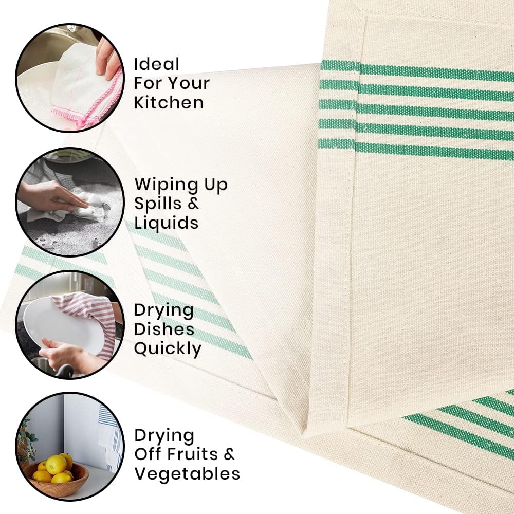image:imageStripe Kitchen Towels Decor 18x28 in Cotton Dish Towels Boho Embroidery Festive Gift Set of 6 Pantry Kitchen Vintage Farmhouse Reusable Kitchen Dish TowelsGreen1 Green Recycled