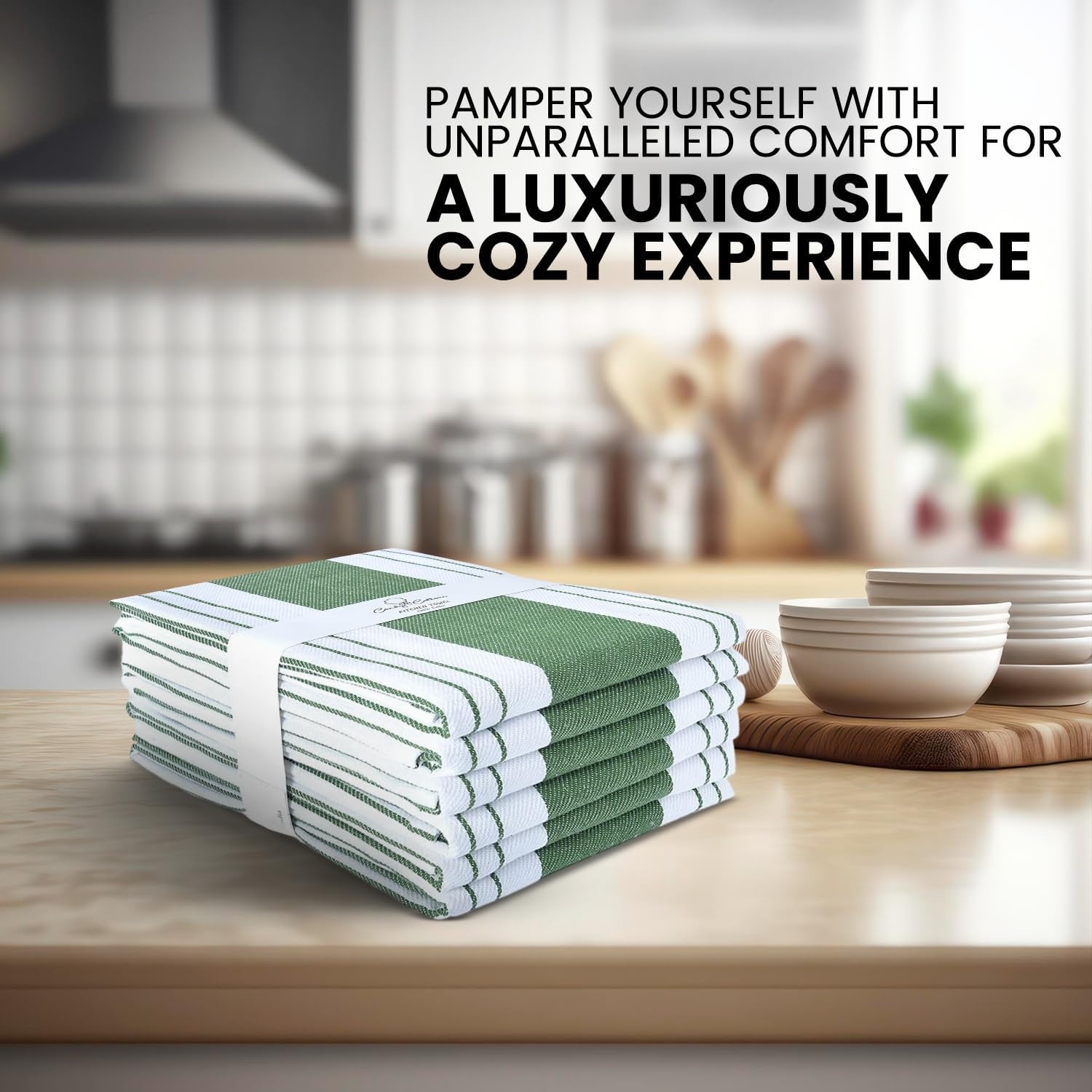 image:imageStripe Kitchen Towels Decor 18x28 in Cotton Dish Towels Boho Embroidery Festive Gift Set of 6 Pantry Kitchen Vintage Farmhouse Reusable Kitchen Dish TowelsGreenGreen Modern