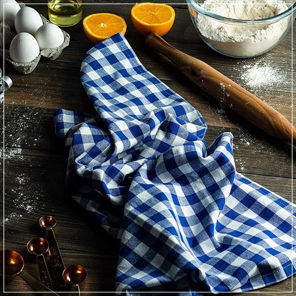 image:imageStripe Kitchen Towels Decor 18x28 in Cotton Dish Towels Boho Embroidery Festive Gift Set of 6 Pantry Kitchen Vintage Farmhouse Reusable Kitchen Dish TowelsGreenRoyal Blue Check