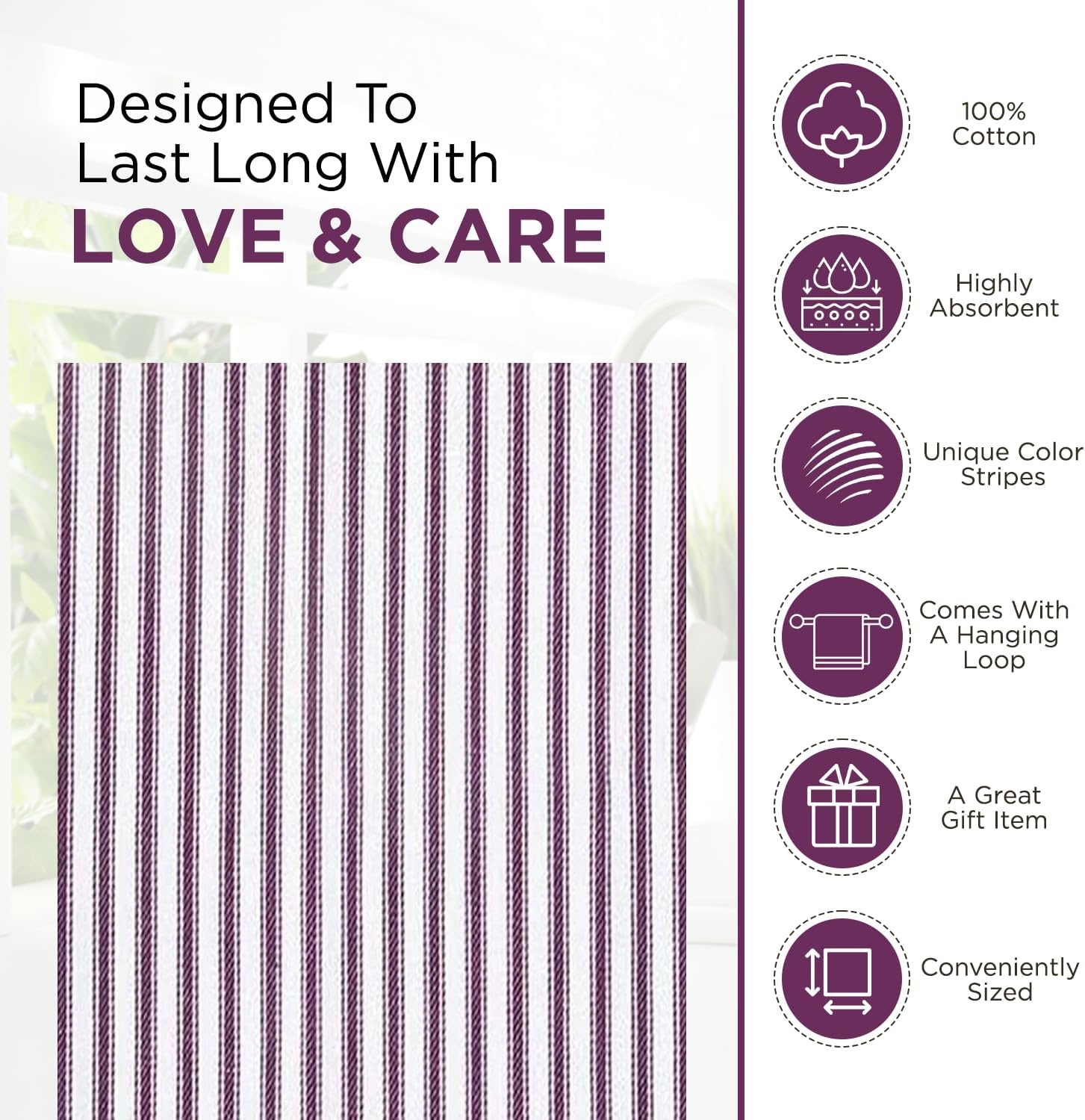 image:imageStripe Kitchen Towels Decor 18x28 in Cotton Dish Towels Boho Embroidery Festive Gift Set of 6 Pantry Kitchen Vintage Farmhouse Reusable Kitchen Dish TowelsGreenPurple French