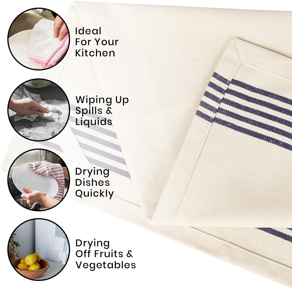 image:imageStripe Kitchen Towels Decor 18x28 in Cotton Dish Towels Boho Embroidery Festive Gift Set of 6 Pantry Kitchen Vintage Farmhouse Reusable Kitchen Dish TowelsGreenBlue Recycled