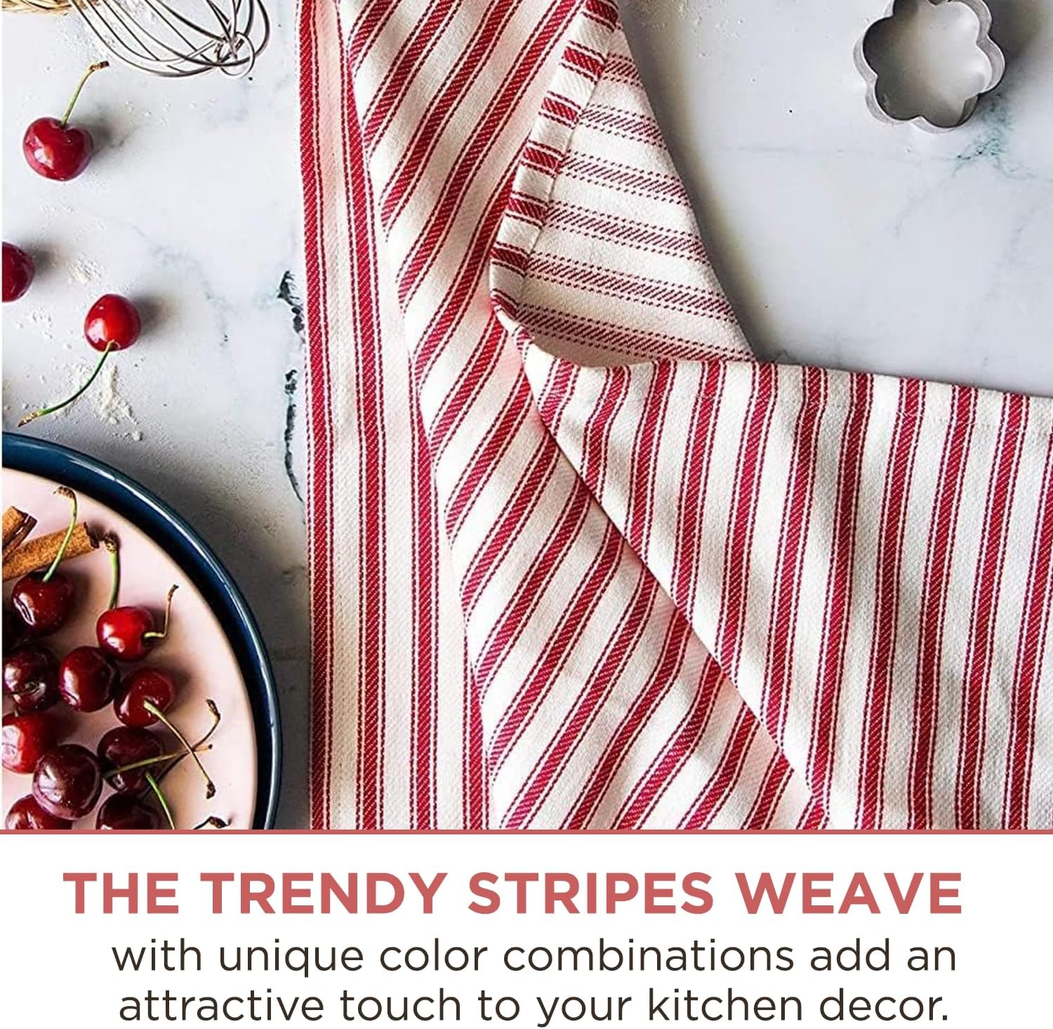 image:imageStripe Kitchen Towels Decor 18x28 in Cotton Dish Towels Boho Embroidery Festive Gift Set of 6 Pantry Kitchen Vintage Farmhouse Reusable Kitchen Dish TowelsGreenRed French 3 Pack