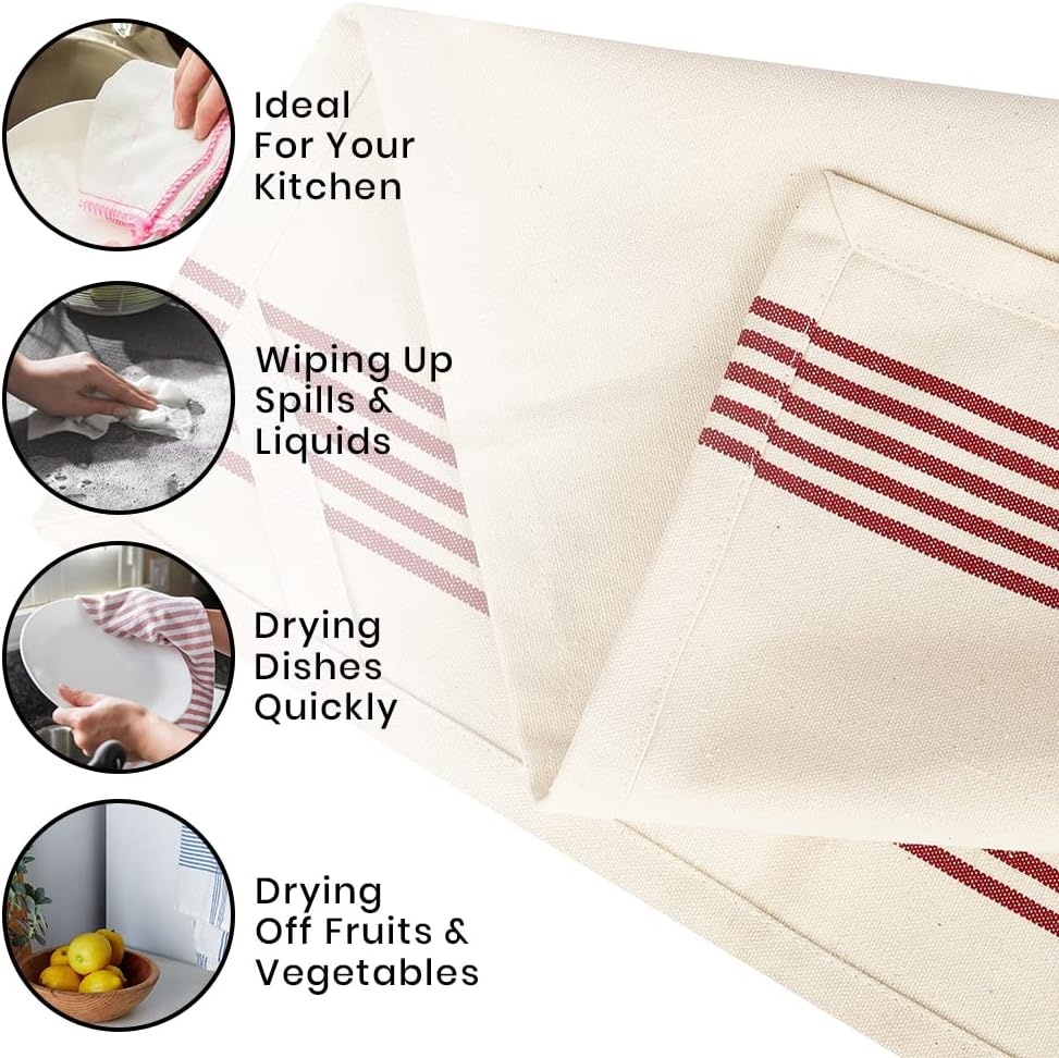 image:imageStripe Kitchen Towels Decor 18x28 in Cotton Dish Towels Boho Embroidery Festive Gift Set of 6 Pantry Kitchen Vintage Farmhouse Reusable Kitchen Dish TowelsGreenRed Recycled