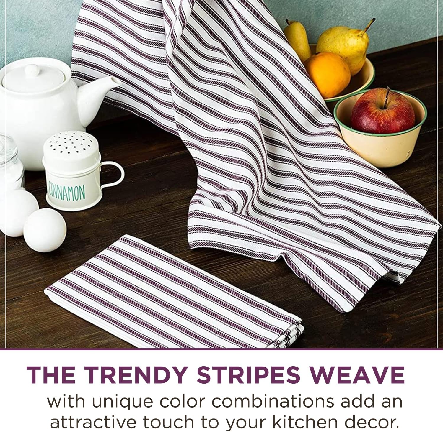 image:imageStripe Kitchen Towels Decor 18x28 in Cotton Dish Towels Boho Embroidery Festive Gift Set of 6 Pantry Kitchen Vintage Farmhouse Reusable Kitchen Dish TowelsGreenPurple French