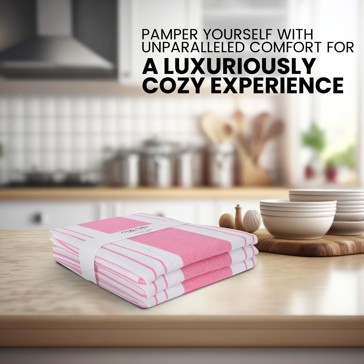 image:imageStripe Kitchen Towels Decor 18x28 in Cotton Dish Towels Boho Embroidery Festive Gift Set of 6 Pantry Kitchen Vintage Farmhouse Reusable Kitchen Dish TowelsGreenPink Modern 3 Pack