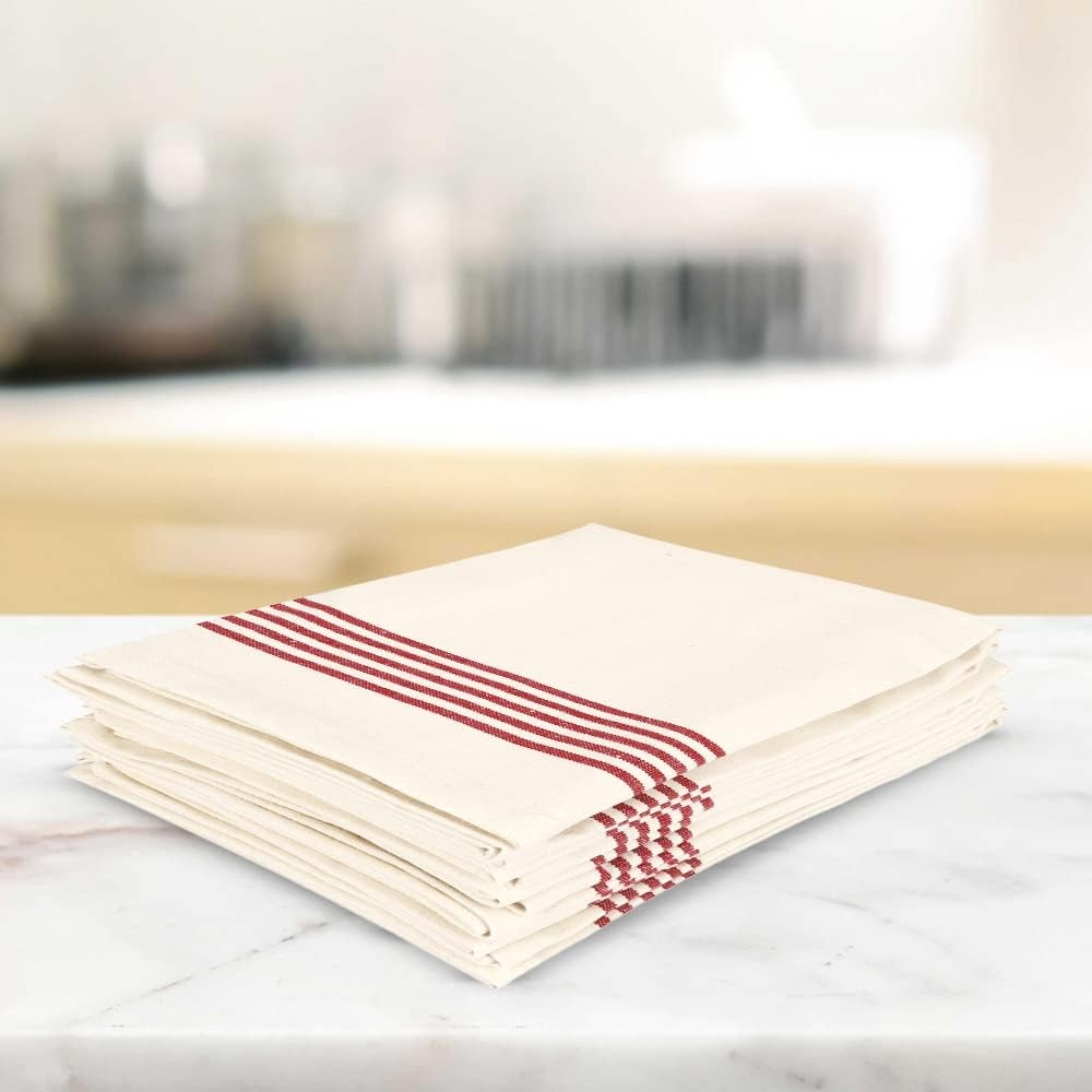 image:imageStripe Kitchen Towels Decor 18x28 in Cotton Dish Towels Boho Embroidery Festive Gift Set of 6 Pantry Kitchen Vintage Farmhouse Reusable Kitchen Dish TowelsGreenRed Recycled