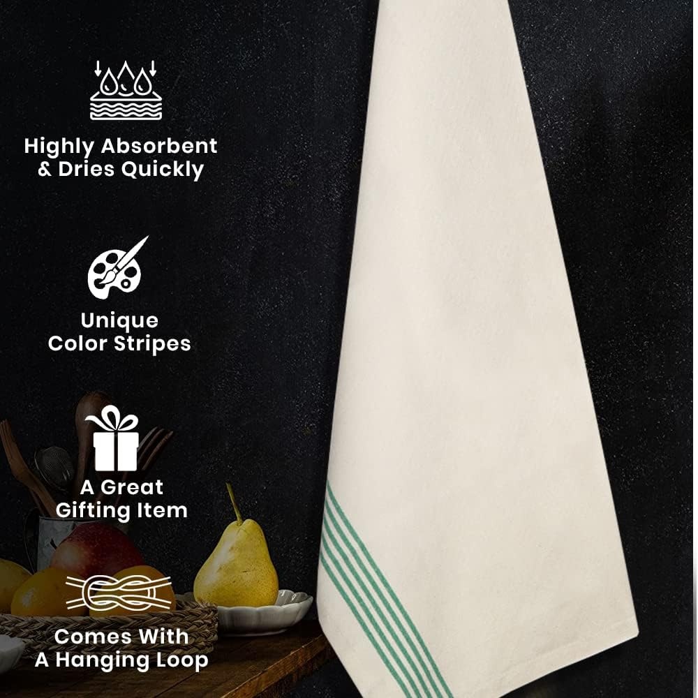 image:imageStripe Kitchen Towels Decor 18x28 in Cotton Dish Towels Boho Embroidery Festive Gift Set of 6 Pantry Kitchen Vintage Farmhouse Reusable Kitchen Dish TowelsGreen1 Green Recycled