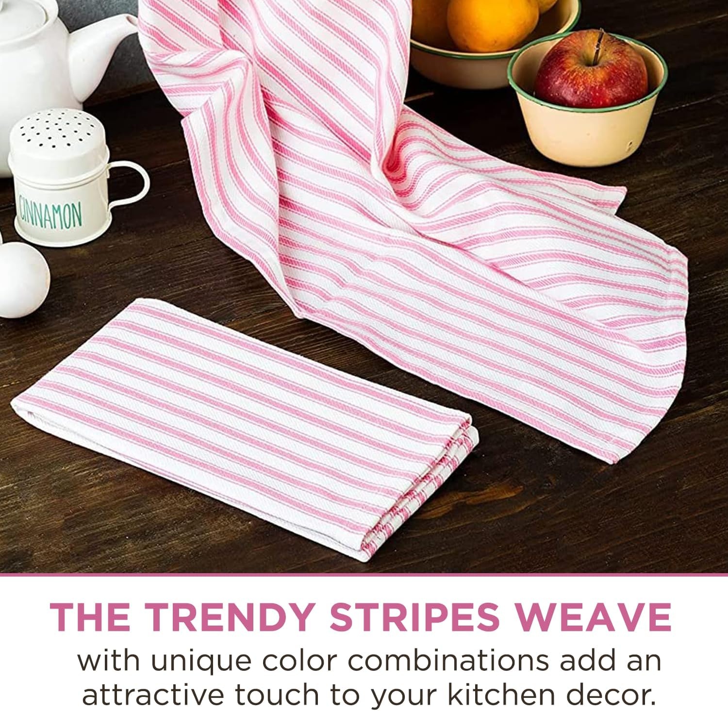 image:imageStripe Kitchen Towels Decor 18x28 in Cotton Dish Towels Boho Embroidery Festive Gift Set of 6 Pantry Kitchen Vintage Farmhouse Reusable Kitchen Dish TowelsGreenPink French