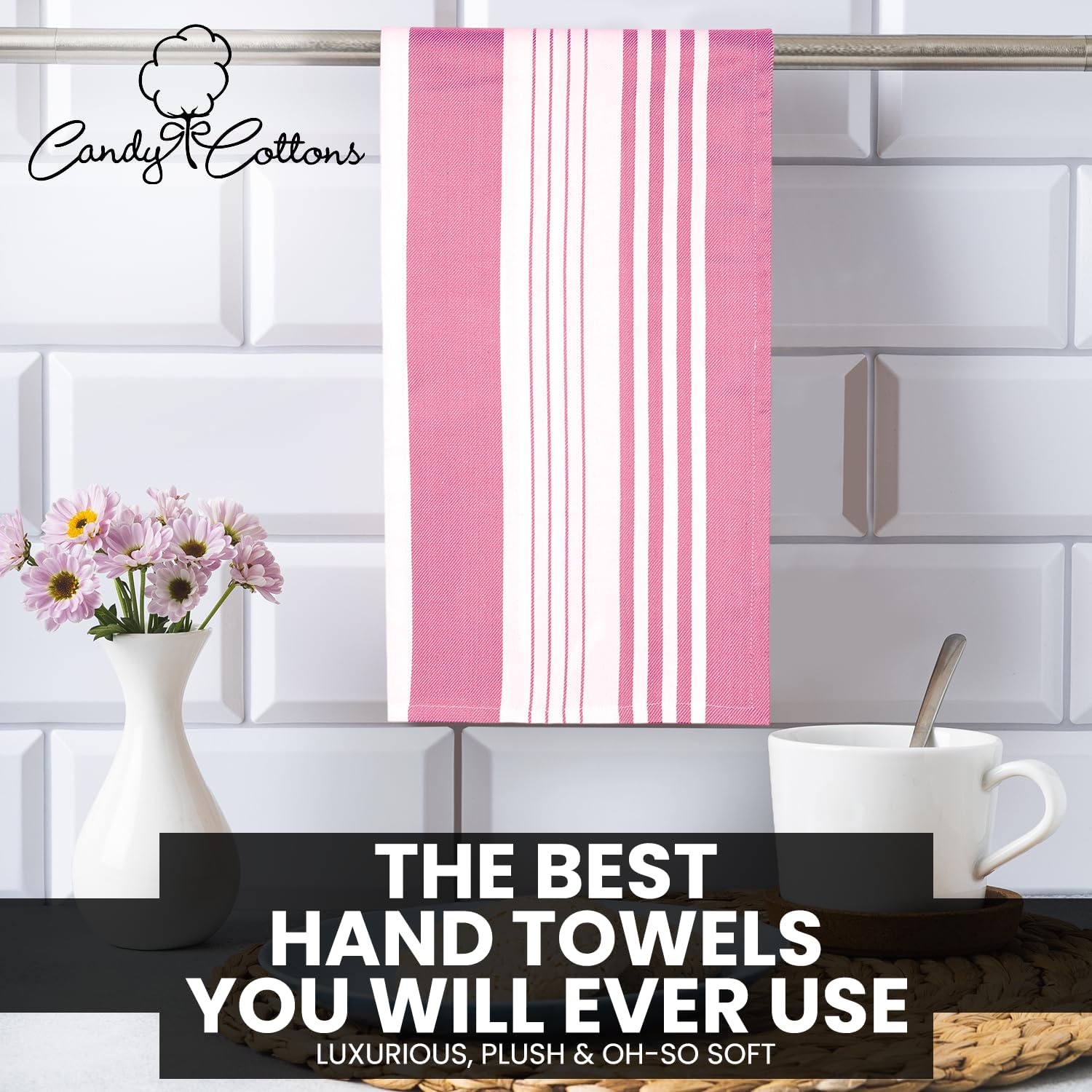 image:imageStripe Kitchen Towels Decor 18x28 in Cotton Dish Towels Boho Embroidery Festive Gift Set of 6 Pantry Kitchen Vintage Farmhouse Reusable Kitchen Dish TowelsGreenPink Modern