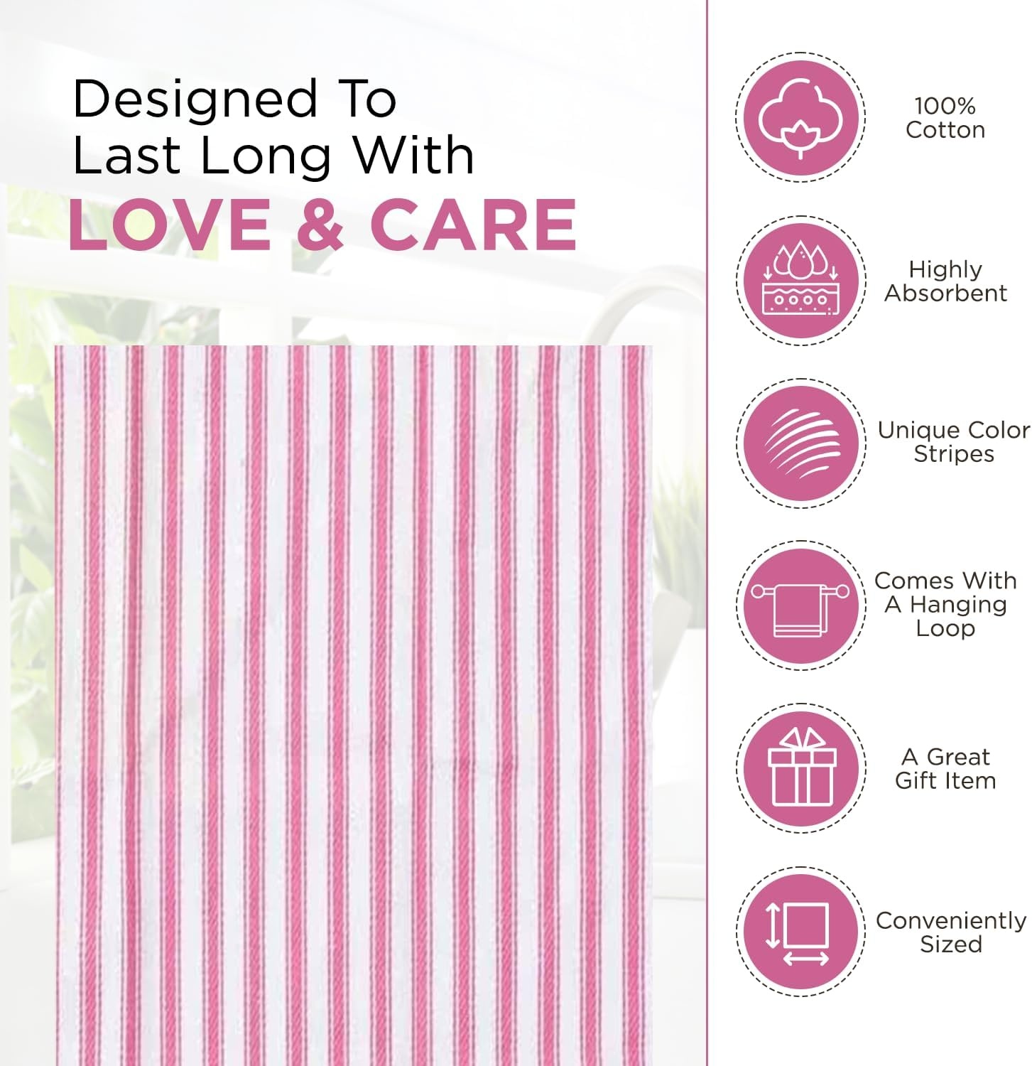 image:imageStripe Kitchen Towels Decor 18x28 in Cotton Dish Towels Boho Embroidery Festive Gift Set of 6 Pantry Kitchen Vintage Farmhouse Reusable Kitchen Dish TowelsGreenPink French