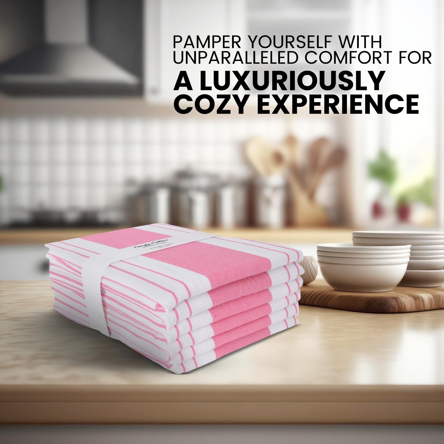 image:imageStripe Kitchen Towels Decor 18x28 in Cotton Dish Towels Boho Embroidery Festive Gift Set of 6 Pantry Kitchen Vintage Farmhouse Reusable Kitchen Dish TowelsGreenPink Modern
