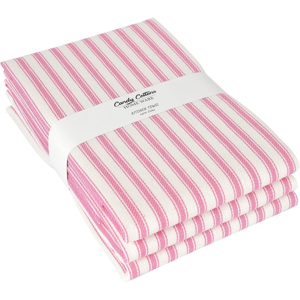 image:imageStripe Kitchen Towels Decor 18x28 in Cotton Dish Towels Boho Embroidery Festive Gift Set of 6 Pantry Kitchen Vintage Farmhouse Reusable Kitchen Dish TowelsGreenPink French 3 Pack