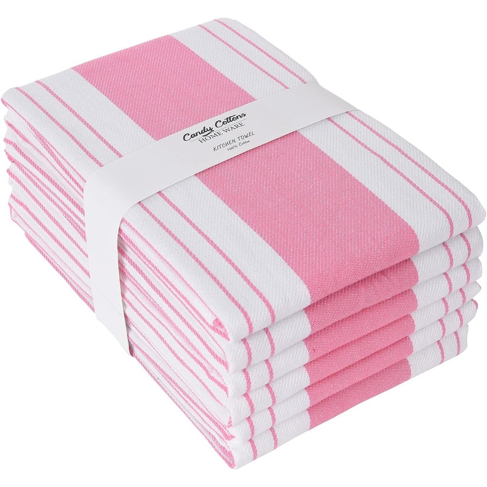 image:imageStripe Kitchen Towels Decor 18x28 in Cotton Dish Towels Boho Embroidery Festive Gift Set of 6 Pantry Kitchen Vintage Farmhouse Reusable Kitchen Dish TowelsGreenPink Modern