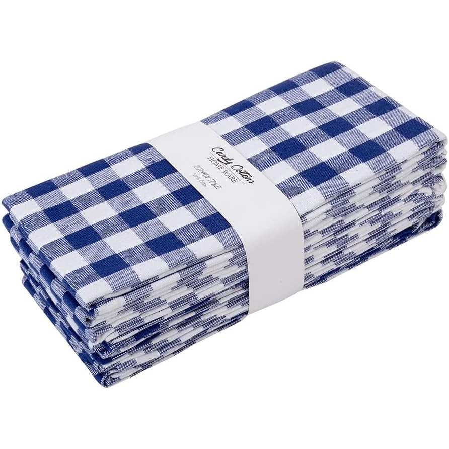 image:imageStripe Kitchen Towels Decor 18x28 in Cotton Dish Towels Boho Embroidery Festive Gift Set of 6 Pantry Kitchen Vintage Farmhouse Reusable Kitchen Dish TowelsGreenRoyal Blue Check