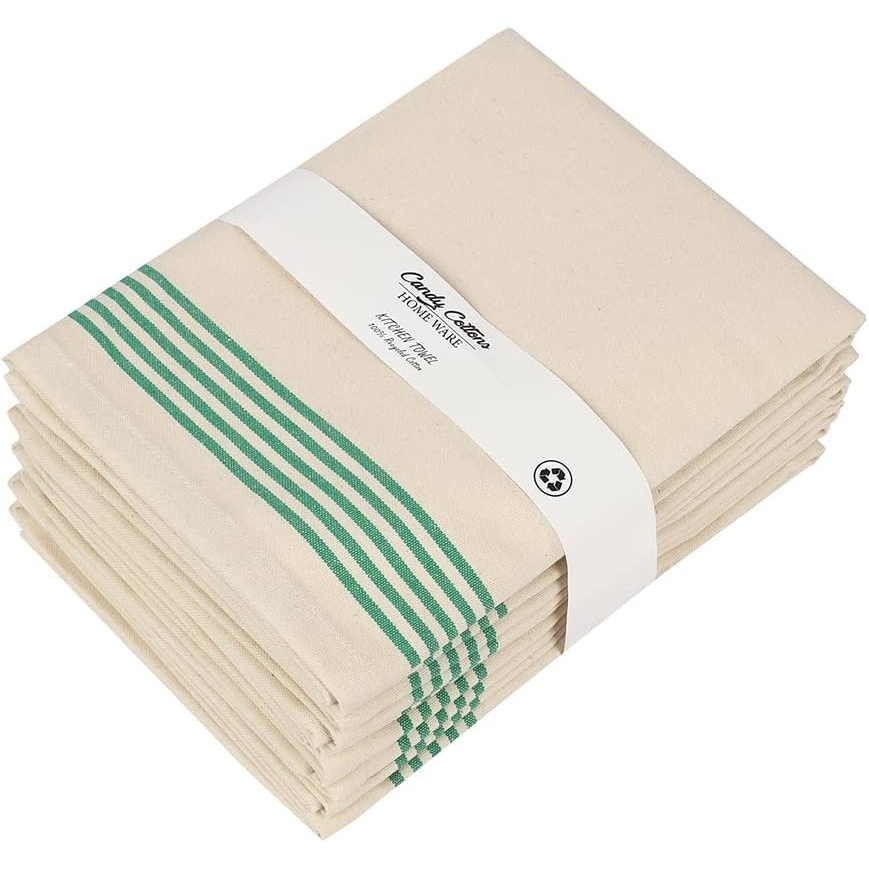 image:imageStripe Kitchen Towels Decor 18x28 in Cotton Dish Towels Boho Embroidery Festive Gift Set of 6 Pantry Kitchen Vintage Farmhouse Reusable Kitchen Dish TowelsGreen1 Green Recycled