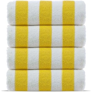 image:imageBeach Towel  100 Cotton Cabana Stripe Beach Towels 60 x 30 Inch Quick Dry Lightweight Pack of 4 Large Bath Towel for Beach Pool Bathroom SPAGymYoga and Beach BlanketPinkYellow