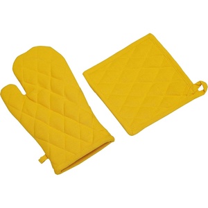 image:imageOven Mitt amp Pot Holder Set Pack of 2 Premium Heat Resistant Kitchen Wares Cotton Fabric Quilted Yellow Plain Machine Washable and Heat Resistant Pocket Mitts for Kitchen Cooking and Baking